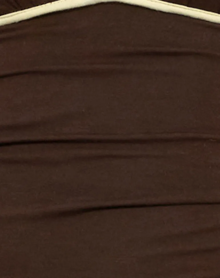 Abeth Halterneck Top in Chocolate Brown with Lemon Piping