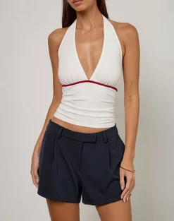 Abeth Halterneck Top in White with Adrenaline Red Piping