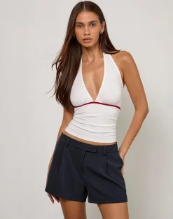Abeth Halterneck Top in White with Adrenaline Red Piping