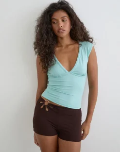 Abril Short with Flower Ring in Bitter Chocolate
