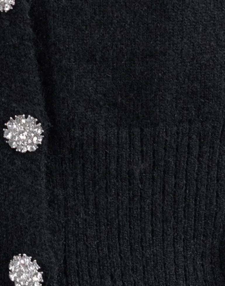 Acera Knitted Cardigan in Black with Silver Flower Buttons