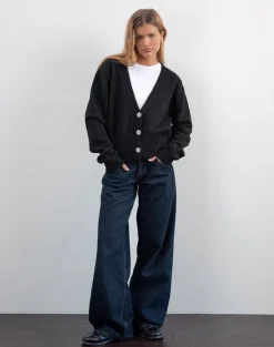 Acera Knitted Cardigan in Black with Silver Flower Buttons
