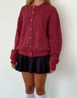 Aceso Cardigan in Brush Knit Burgundy