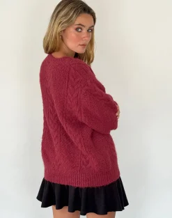 Aceso Cardigan in Brush Knit Burgundy