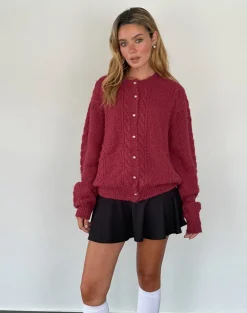 Aceso Cardigan in Brush Knit Burgundy