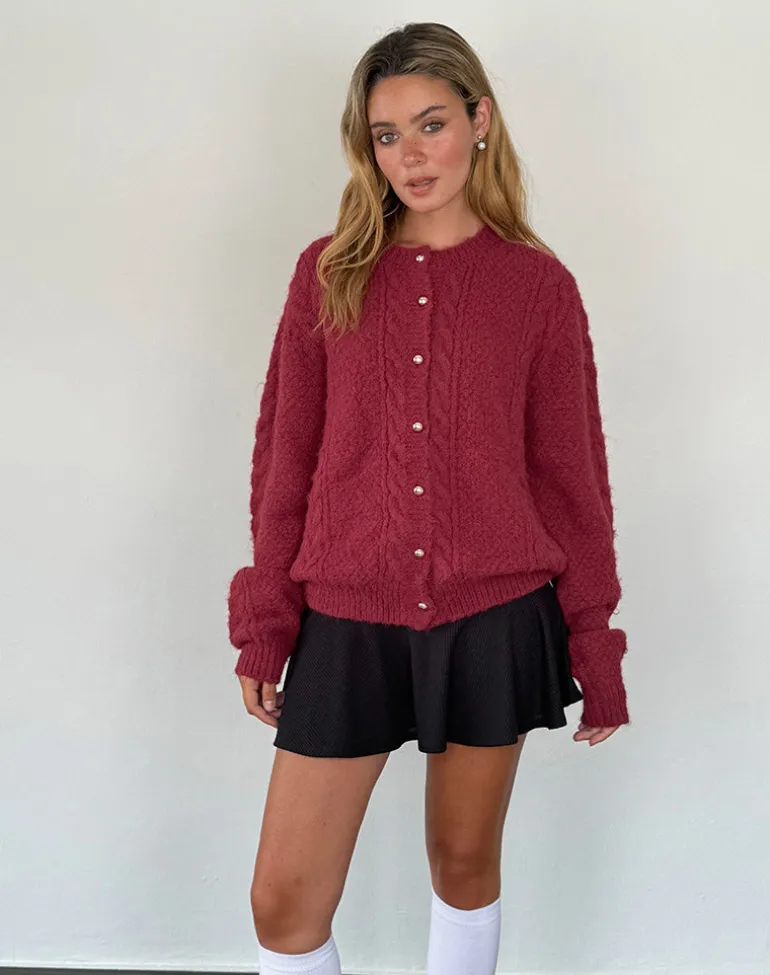 Aceso Cardigan in Brush Knit Burgundy