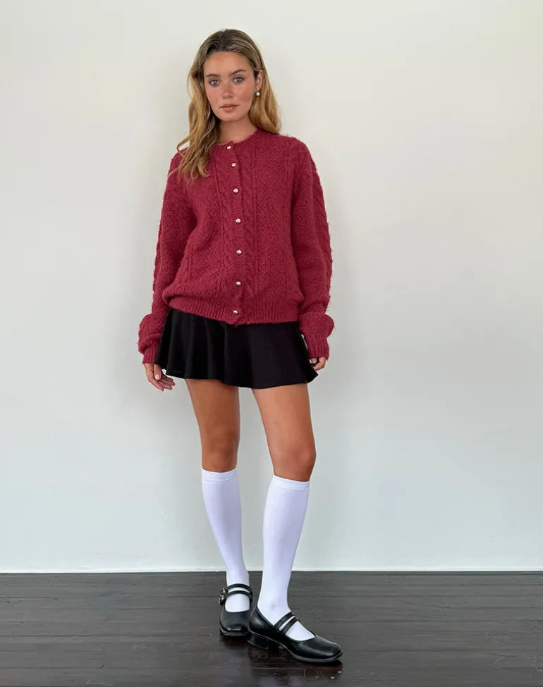 Aceso Cardigan in Brush Knit Burgundy