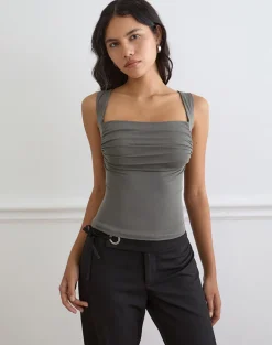 Adila Cami Top in Ribbed Lyocell Warm Grey