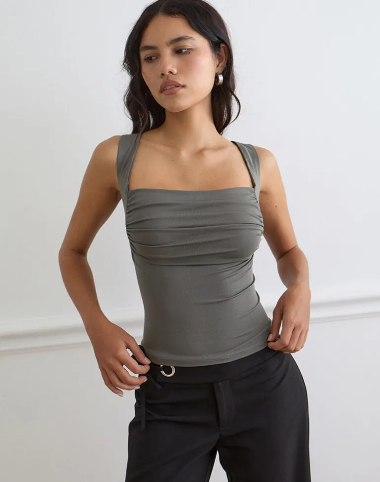 Adila Cami Top in Ribbed Lyocell Warm Grey