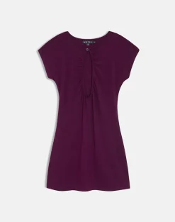 Adison Keyhole Ruched Mini Dress in Rayon Jersey Fig