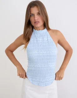 Adisti Top in Sequin Mesh Baby Blue