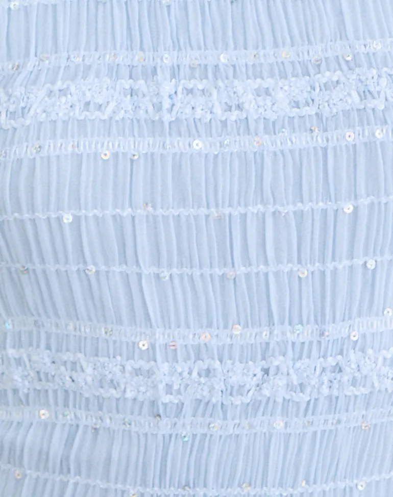 Adisti Top in Sequin Mesh Baby Blue