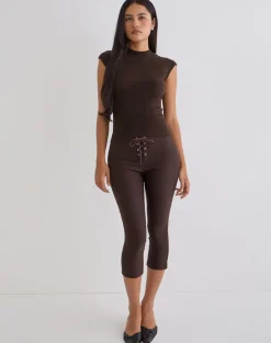 Aelva Lace Up Capri in Tailoring Dark Brown