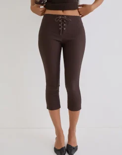 Aelva Lace Up Capri in Tailoring Dark Brown