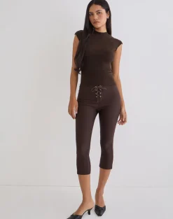 Aelva Lace Up Capri in Tailoring Dark Brown