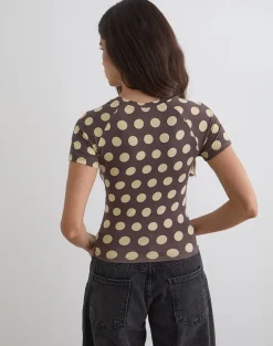 Agneta Tee in Brown with Big Yellow Polka Dots