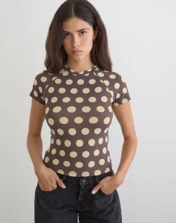 Agneta Tee in Brown with Big Yellow Polka Dots