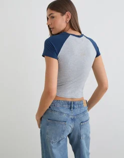 Agneta Tee in Grey Marl and Navy Combination