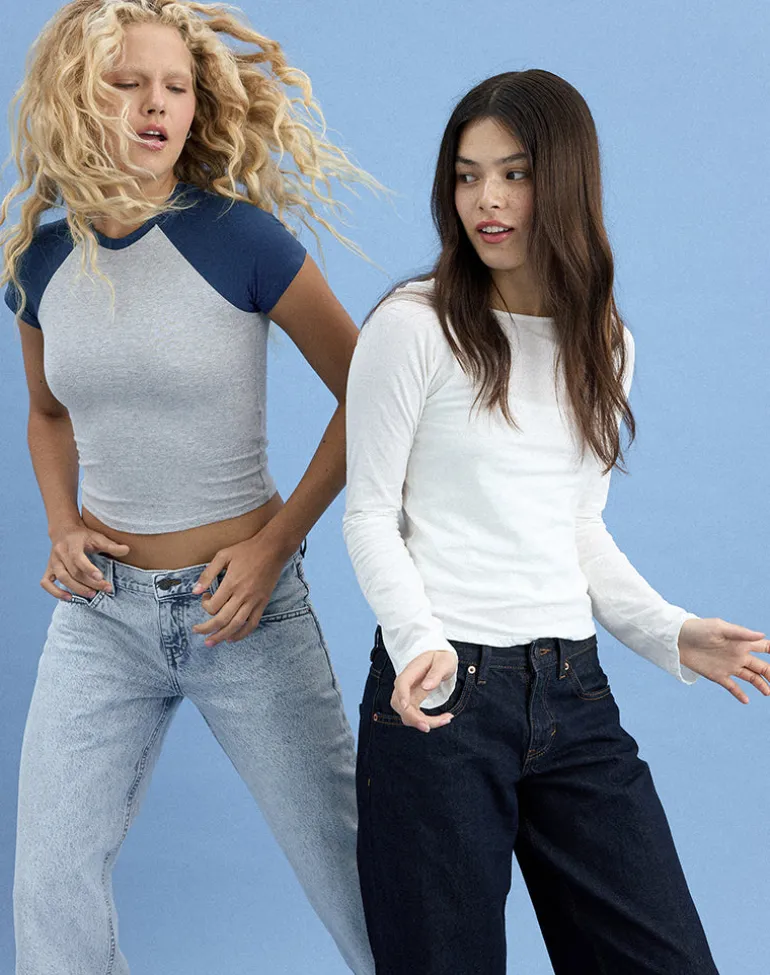 Agneta Tee in Grey Marl and Navy Combination