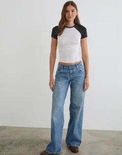Agneta Tee in White and Black with Micro Polka Print