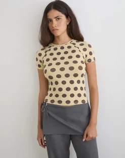 Agneta Tee in Yellow with Big Brown Polka Dots