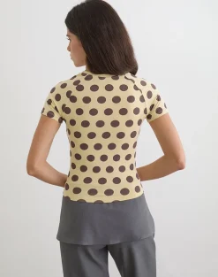 Agneta Tee in Yellow with Big Brown Polka Dots