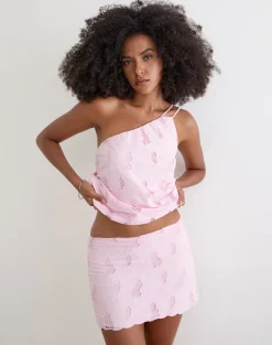 Aguna Mini Skirt in Broderie Baby Pink