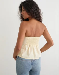 Ahera Top in Poplin Buttermilk with Cherry Blossom Embroidery