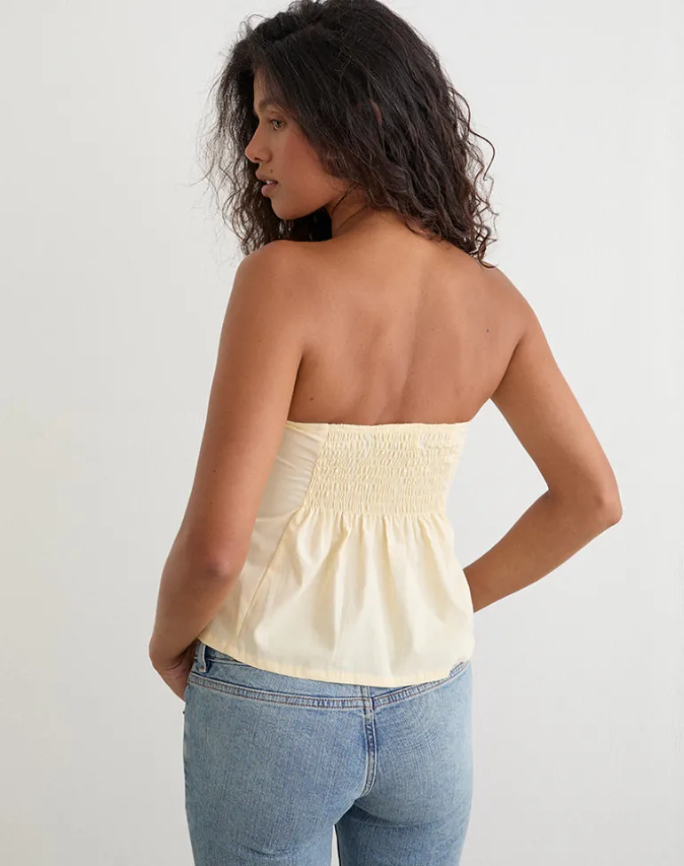 Ahera Top in Poplin Buttermilk with Cherry Blossom Embroidery