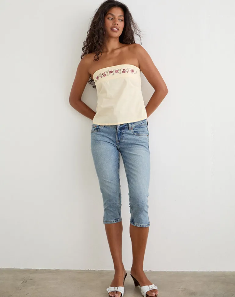 Ahera Top in Poplin Buttermilk with Cherry Blossom Embroidery