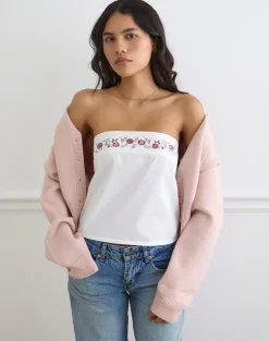 Ahera Top in Poplin White with Cherry Blossom Embroidery