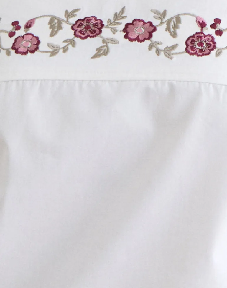 Ahera Top in Poplin White with Cherry Blossom Embroidery