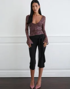 Aifee Long Sleeve Top in Mesh Blurry Floral Burgundy