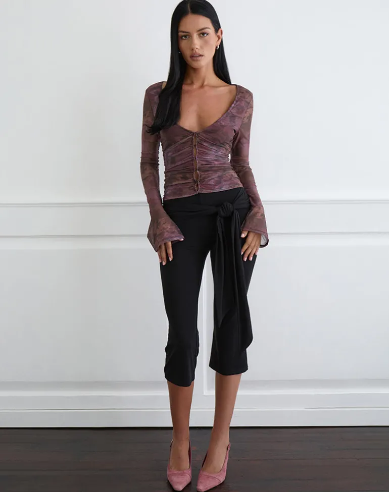 Aifee Long Sleeve Top in Mesh Blurry Floral Burgundy