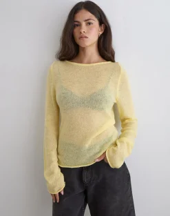 Aika Long Sleeve Top in Sheer Knit Lemon