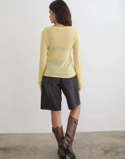 Aika Long Sleeve Top in Sheer Knit Lemon