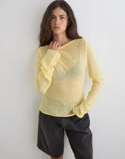 Aika Long Sleeve Top in Sheer Knit Lemon