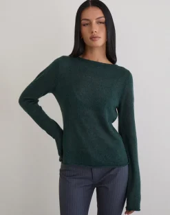 Aika Long Sleeve Top in Sheer Knit Dark Green