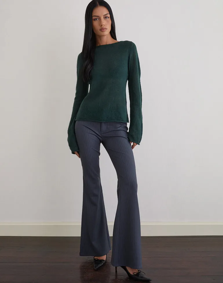 Aika Long Sleeve Top in Sheer Knit Dark Green