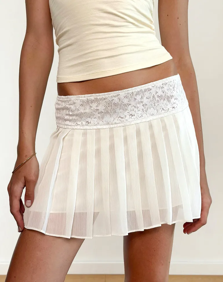 Akara Pleated Mini Skirt in Chiffon Ivory