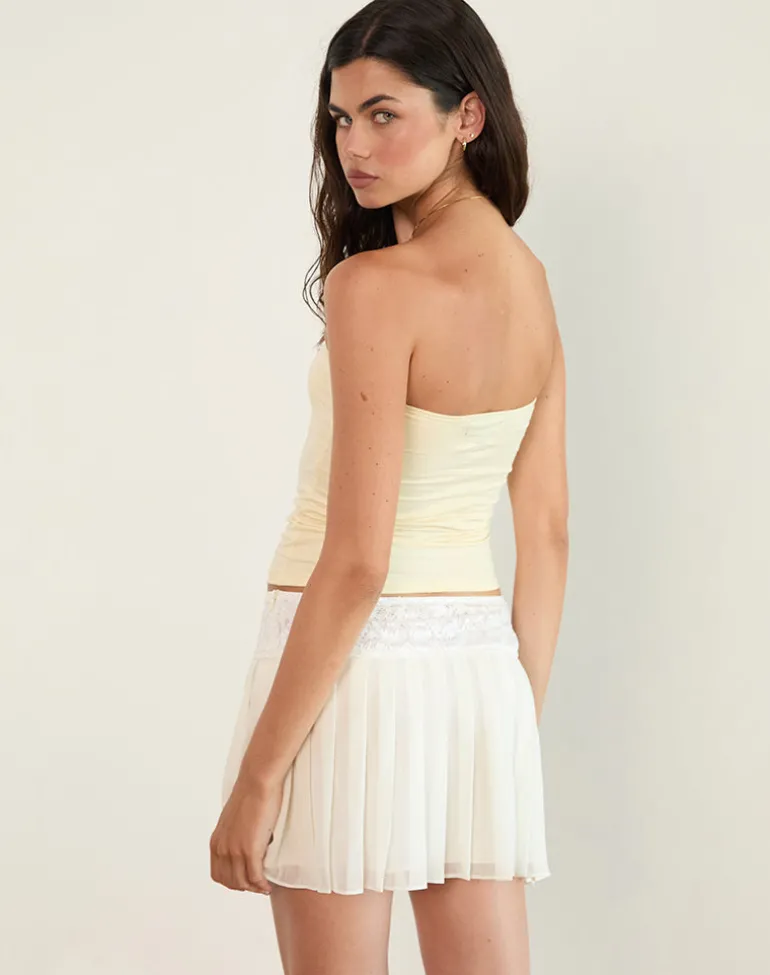 Akara Pleated Mini Skirt in Chiffon Ivory