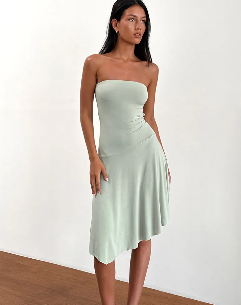 Akira Bandeau Midi Dress in Slinky Sage