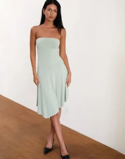 Akira Bandeau Midi Dress in Slinky Sage