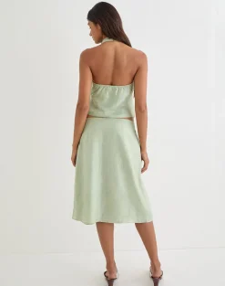 Aksaya Midi Skirt in Shimmer Chiffon Olive
