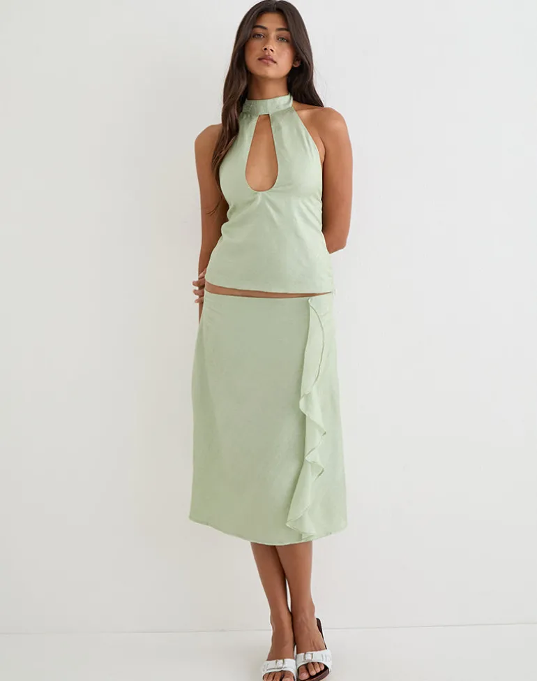 Aksaya Midi Skirt in Shimmer Chiffon Olive