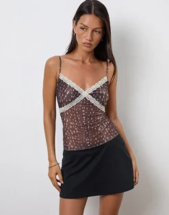 Alcesta Cami Top in Mesh Deer Print Brown