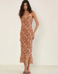 Alette Halterneck Maxi Dress in Chiffon Rusty Flower