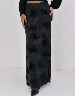 Alfreda Maxi Skirt in Burnout Velvet Grey