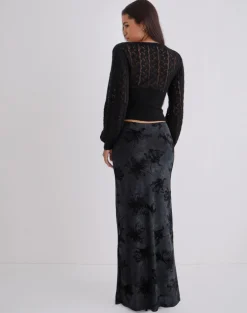 Alfreda Maxi Skirt in Burnout Velvet Grey