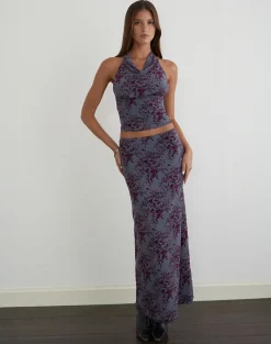 Alfreda Maxi Skirt in Fine Leaf Flock Smoke Grey